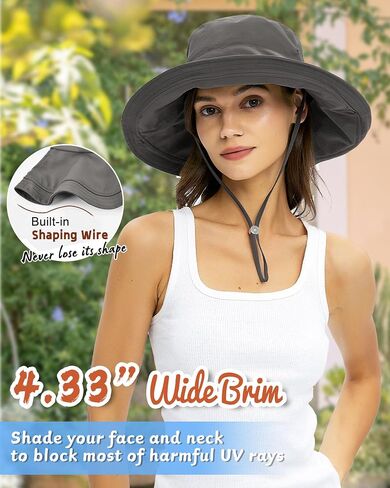 Rosoz Sun Hats for Women Wide Brim Ponytail Bucket Hat Sun Protection Beach Hat Quick-Dry Gardening Hat with Fold-Up Brim in Kuwait