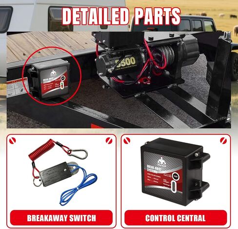 Trailer Brakes Breakaway Kit，12V Side Load Break-Away Controller System with Switch and LED Indicator，Universal Waterproof Trailer Brake Controller for Trailer Vehicle Automotive in Saudi Arabia