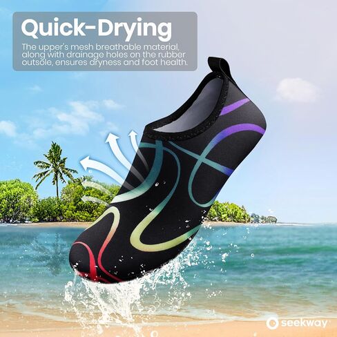 أحذية مياه Seekway النساء الرجال البالغين الجوارب المائية الجفون السريع حافي القدمين من أجل الشاطئ للسباحة نهر البحيرة بحيرة سوداء SK002 (u) in Kuwait