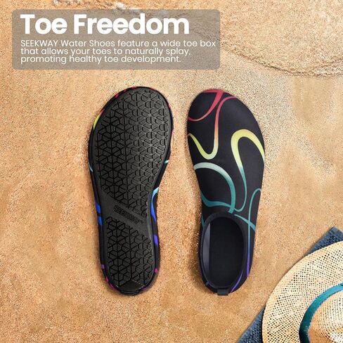 أحذية مياه Seekway النساء الرجال البالغين الجوارب المائية الجفون السريع حافي القدمين من أجل الشاطئ للسباحة نهر البحيرة بحيرة سوداء SK002 (u) in Kuwait