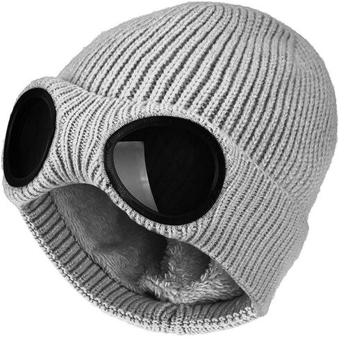 Unisex Knitted Goggles Beanie - Winter Stylish Skull Warm Cap, Outdoor Sports Fashion Fleece Lining Stretchy Hat in Kuwait