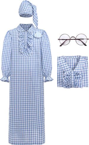 3 Pcs Mens Funny Pajama Set Includes Nightgown Night Sleeping Hat and Glasses for Halloween Christmas in Saudi Arabia