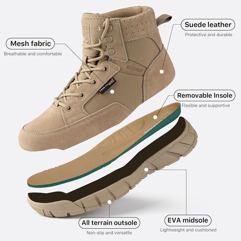 FREE SOLDIER Waterproof Hiking Work Boots Men's Tactical Boots 6 Inches Lightweight Military Boots Breathable Desert Boots(Tan 7.5) in Kuwait