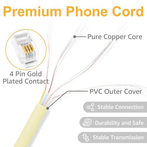 سلك هاتف Uvital بطول 25 قدمًا للخط الأرضي (ملفوف: 3 أقدام)، حزمة واحدة من سلك الهاتف الكريمي المتوافق مع هاتف IP من سلسلة Polycom VVX 300 301 310 311 350 400 401 410 411 500 501 600 601 1500 in Kuwait