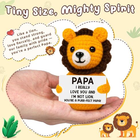 Grandpa Papa Gifts from Grandkids, Grandpa Birthday Christmas Stocking Stuffers Present from Granddaughter Grandson, Grandfather I Love You Gift, Best Papa Ever Gift, Funny Grandfather Crochet Lion in Kuwait