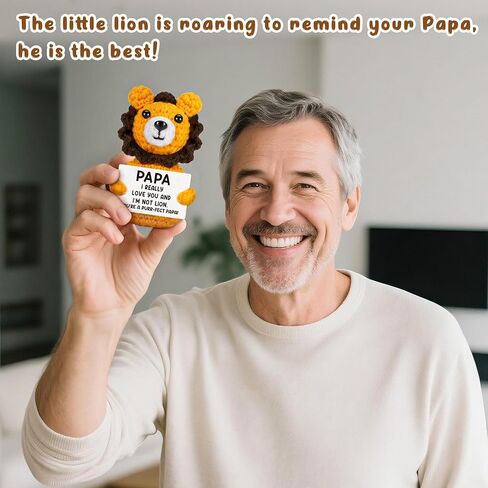Grandpa Papa Gifts from Grandkids, Grandpa Birthday Christmas Stocking Stuffers Present from Granddaughter Grandson, Grandfather I Love You Gift, Best Papa Ever Gift, Funny Grandfather Crochet Lion in Kuwait