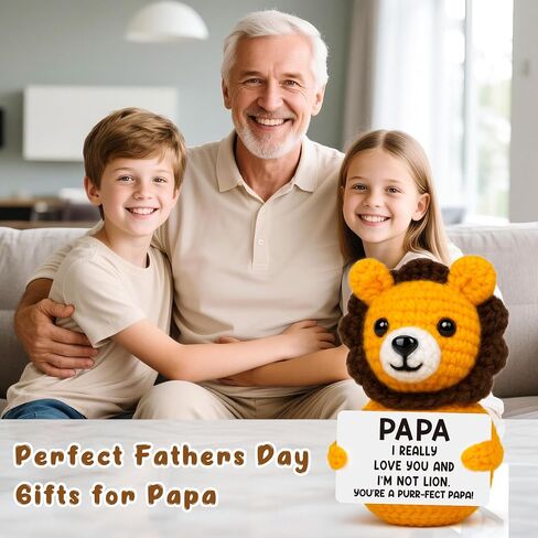 Grandpa Papa Gifts from Grandkids, Grandpa Birthday Christmas Stocking Stuffers Present from Granddaughter Grandson, Grandfather I Love You Gift, Best Papa Ever Gift, Funny Grandfather Crochet Lion in Kuwait