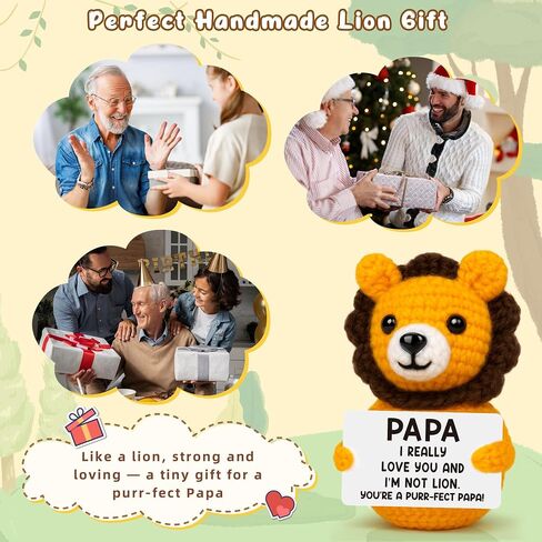 Grandpa Papa Gifts from Grandkids, Grandpa Birthday Christmas Stocking Stuffers Present from Granddaughter Grandson, Grandfather I Love You Gift, Best Papa Ever Gift, Funny Grandfather Crochet Lion in Kuwait