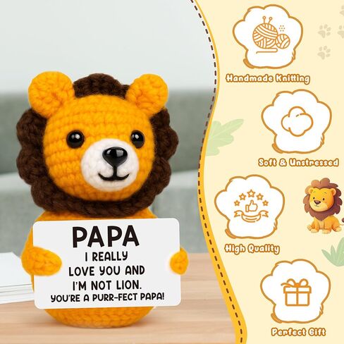 Grandpa Papa Gifts from Grandkids, Grandpa Birthday Christmas Stocking Stuffers Present from Granddaughter Grandson, Grandfather I Love You Gift, Best Papa Ever Gift, Funny Grandfather Crochet Lion in Kuwait