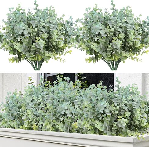 RECUTMS 8 Bundles Artificial Greenery Plants Stems Outdoor Fake Eucalyptus Plants Boxwood Bushes for Farmhouse Bathroom Office Vase Centerpiece Indoor Outdoor Decoration(Dusty Green) in Kuwait
