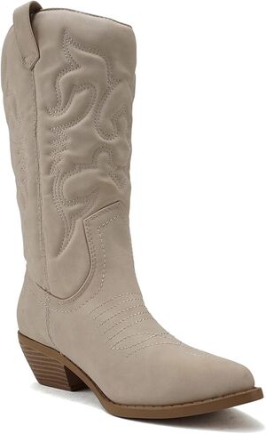 Soda Reno Women Western Cowboy Pointed Toe Knee High Pull On Tabs Boots (Cognac, US Footwear Size System, Adult, Women, Numeric, Medium, 9.5) in Saudi Arabia