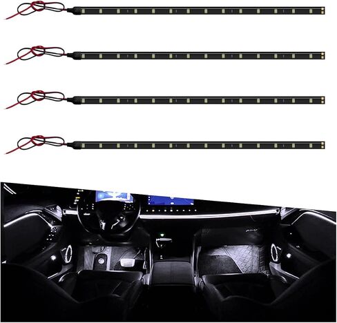 4pcs DC 12V سيارة مضادة للماء ، شريط LED LED ، 30 سم/1 قدم 3528 15SMD ، شريط فاتح ، مع سلك 9 بوصات ، ضوء الزخرفة الخارجي للسيارة لعربة الجولف ، قارب ، دراجة نارية (أبيض) in Saudi Arabia