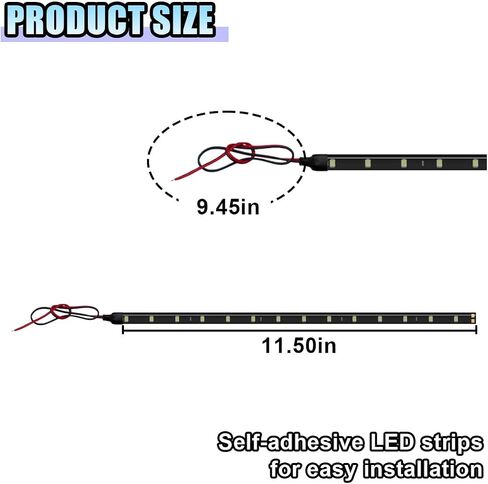 4pcs DC 12V سيارة مضادة للماء ، شريط LED LED ، 30 سم/1 قدم 3528 15SMD ، شريط فاتح ، مع سلك 9 بوصات ، ضوء الزخرفة الخارجي للسيارة لعربة الجولف ، قارب ، دراجة نارية (أبيض) in Saudi Arabia