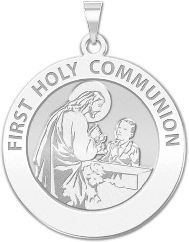 Picturesongold.com الأول الميدالية الدينية بالتواصل المقدس (لصبي) - 2/3 بوصة (حجم عشرة سنتات) صلبة 14K أبيض الذهب in Saudi Arabia