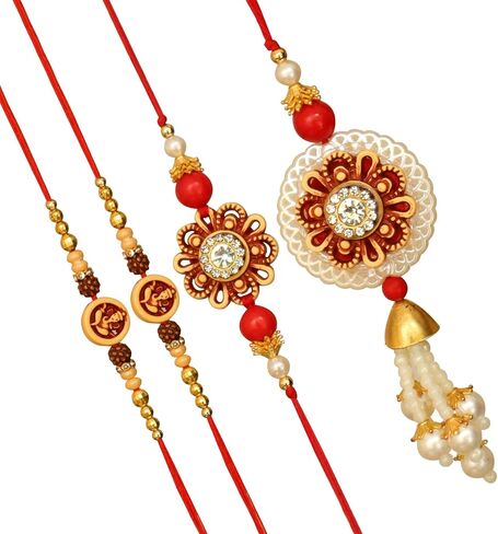 أشرطة مربوطة Rakhi للأخ و Bhabhi و Bhatija | بطاقة صغيرة | Roli Tika - Raksha Bandhan Family Rakhi مجموعة من 4 | موضوع راخي | Lumba Rakhi لـ Bhabhi | مجموعة Rakhi ل Bhai Bhabhi in Saudi Arabia
