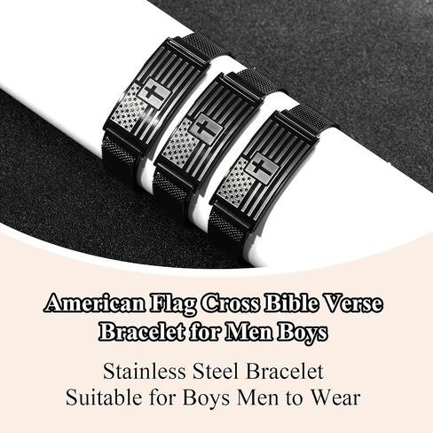 Flag Cross Bible Verse Bracelets for Men Boys Inspirational Christian Wristbands Religious Gifts Adjustable Stainless Steel Bracelet in Kuwait