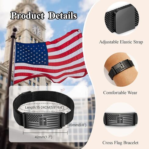 Flag Cross Bible Verse Bracelets for Men Boys Inspirational Christian Wristbands Religious Gifts Adjustable Stainless Steel Bracelet in Kuwait