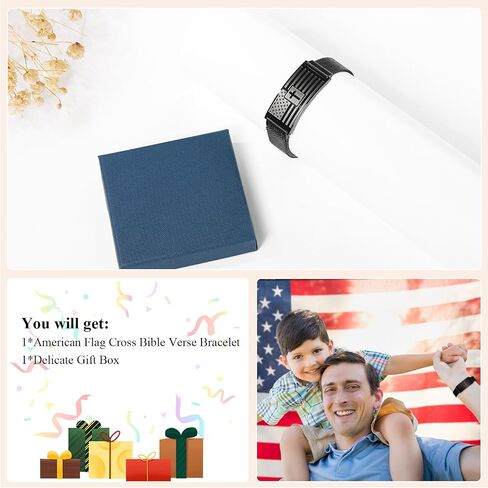 Flag Cross Bible Verse Bracelets for Men Boys Inspirational Christian Wristbands Religious Gifts Adjustable Stainless Steel Bracelet in Kuwait