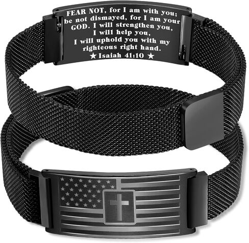 Flag Cross Bible Verse Bracelets for Men Boys Inspirational Christian Wristbands Religious Gifts Adjustable Stainless Steel Bracelet in Kuwait