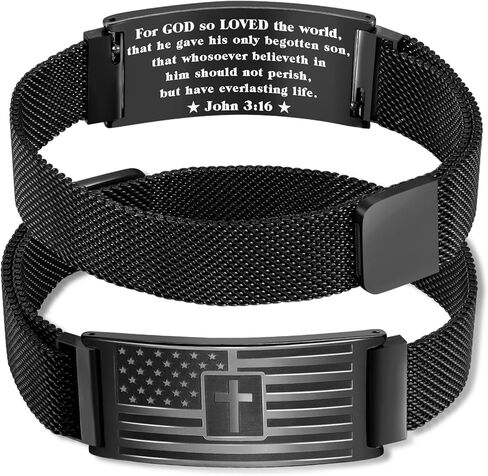 Flag Cross Bible Verse Bracelets for Men Boys Inspirational Christian Wristbands Religious Gifts Adjustable Stainless Steel Bracelet in Kuwait