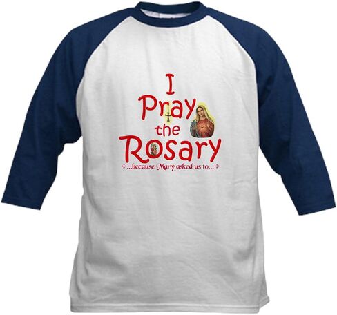 Cafepress Pray the Rosary Kids Baseball Jersey (C) Kids Cotton Baseball Jersey ، 3/4 Raglan Sleeve Shirt in Kuwait