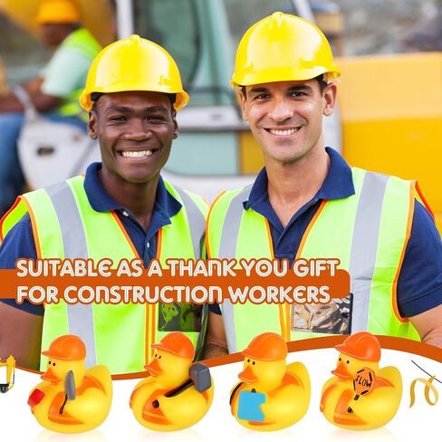 DEEKIN 50 Pcs Construction Worker Rubber Ducks 4 Styles 2" Orange Hat Rubber Ducks Bulk Cool Bath Tub Pool Duck Bath Toy for Car Birthday Party Favors Swimming Gifts Decoration in Saudi Arabia