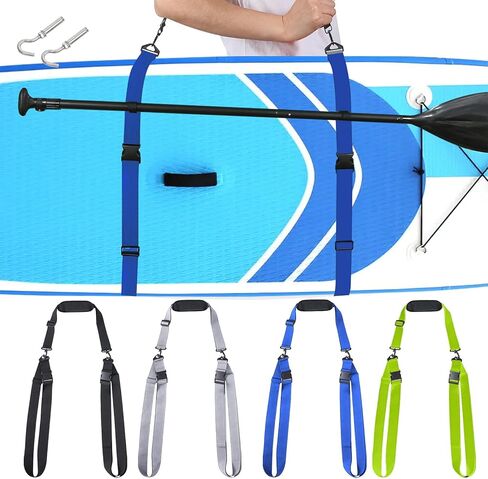 SUP Kayak Carry Strap Adjustable Shoulder Strap with 2 Kayak Storage Hooks, Surfboards, Longboards and Kayaks Adjustable Heavy-Duty Carrying Strap, Accessories Padded Over The Shoulder Sling (Black) in Kuwait