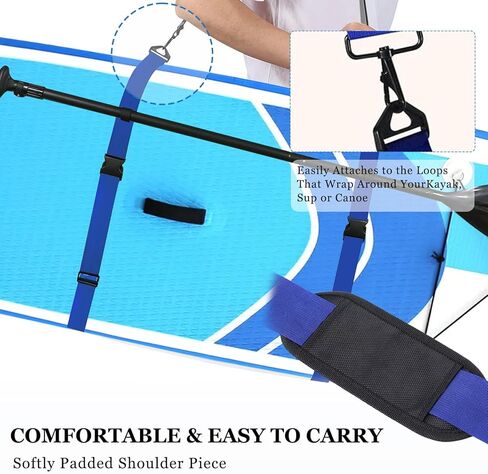 SUP Kayak Carry Strap Adjustable Shoulder Strap with 2 Kayak Storage Hooks, Surfboards, Longboards and Kayaks Adjustable Heavy-Duty Carrying Strap, Accessories Padded Over The Shoulder Sling (Black) in Kuwait