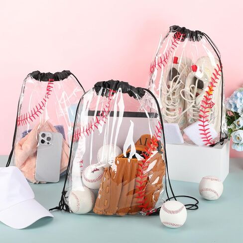 Cholemy 12 قطعة من أكياس البيسبول الشفافة برباط على الظهر مقاس 17 × 13 بوصة حقائب هدايا البيسبول حقائب جودي حقائب هدايا الحفلات حقائب رياضية بلاستيكية مقاومة للماء لمناسبات البيسبول الرياضية in Kuwait