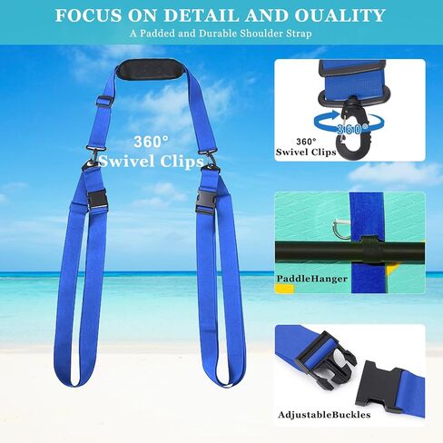 SUP Kayak Carry Strap Adjustable Shoulder Strap with 2 Kayak Storage Hooks, Surfboards, Longboards and Kayaks Adjustable Heavy-Duty Carrying Strap, Accessories Padded Over The Shoulder Sling (Black) in Kuwait