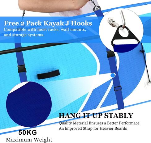 SUP Kayak Carry Strap Adjustable Shoulder Strap with 2 Kayak Storage Hooks, Surfboards, Longboards and Kayaks Adjustable Heavy-Duty Carrying Strap, Accessories Padded Over The Shoulder Sling (Black) in Kuwait