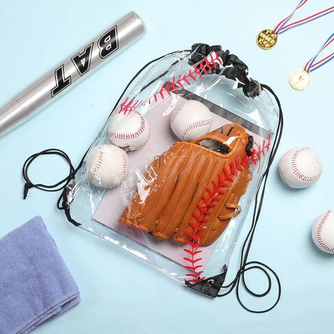 Cholemy 12 قطعة من أكياس البيسبول الشفافة برباط على الظهر مقاس 17 × 13 بوصة حقائب هدايا البيسبول حقائب جودي حقائب هدايا الحفلات حقائب رياضية بلاستيكية مقاومة للماء لمناسبات البيسبول الرياضية in Kuwait