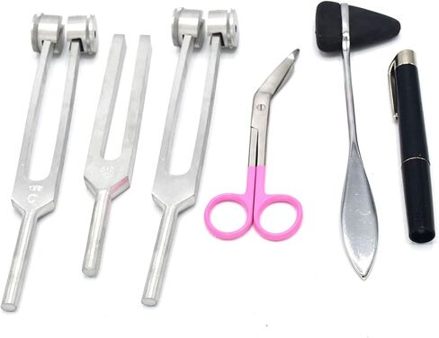 مجموعة متميزة جديدة من 6 أجهزة كمبيوتر مثالية انعكاس Taylor Hammer + Penllight + توليف شوكة C 256 + C 512 + C 128 + مقص ضمادة 5.5 "الوردي مقبض للاستخدام التعليمي in Saudi Arabia