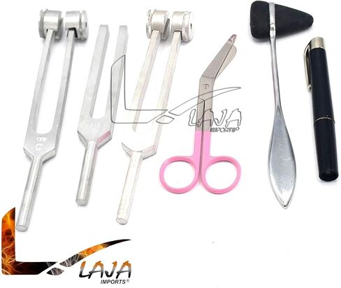 مجموعة متميزة جديدة من 6 أجهزة كمبيوتر مثالية انعكاس Taylor Hammer + Penllight + توليف شوكة C 256 + C 512 + C 128 + مقص ضمادة 5.5 "الوردي مقبض للاستخدام التعليمي in Saudi Arabia