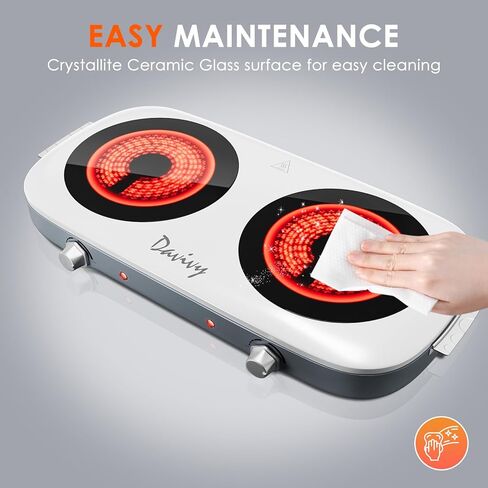 Davivy Hot Plate for Cooking Portable Electric Stove,Infrared Ceramic Dual Burners,Stainless Steel Base,Two Burners for ALL Cookwares for Home(silver,900W+900W) (Double Burner) in Saudi Arabia