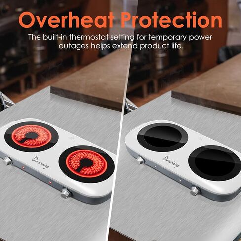 Davivy Hot Plate for Cooking Portable Electric Stove,Infrared Ceramic Dual Burners,Stainless Steel Base,Two Burners for ALL Cookwares for Home(silver,900W+900W) (Double Burner) in Saudi Arabia