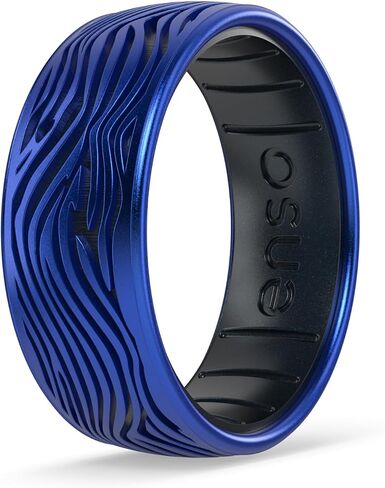 Enso Rings Etched Classic Silicone Rings - Natural Forces Collection - Comfortable and Flexible Design - Stormy Sea - Sapphire/Black Pearl - Size 8 in Saudi Arabia
