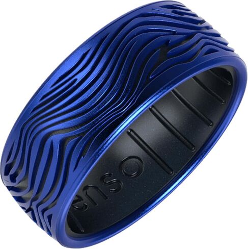 Enso Rings Etched Classic Silicone Rings - Natural Forces Collection - Comfortable and Flexible Design - Stormy Sea - Sapphire/Black Pearl - Size 8 in Saudi Arabia