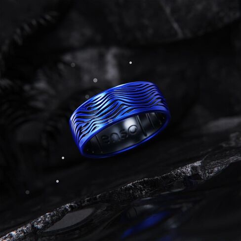Enso Rings Etched Classic Silicone Rings - Natural Forces Collection - Comfortable and Flexible Design - Stormy Sea - Sapphire/Black Pearl - Size 8 in Saudi Arabia