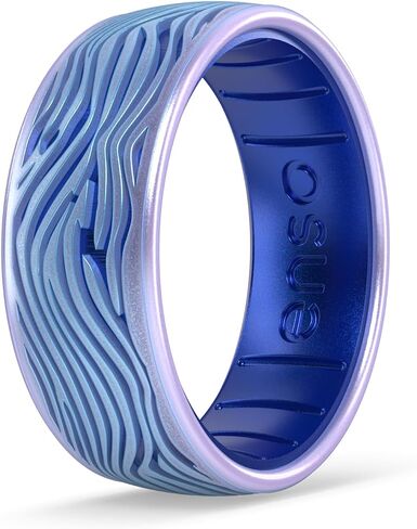 Enso Rings Etched Classic Silicone Rings - Natural Forces Collection - Comfortable and Flexible Design - Stormy Sea - Sapphire/Black Pearl - Size 8 in Saudi Arabia