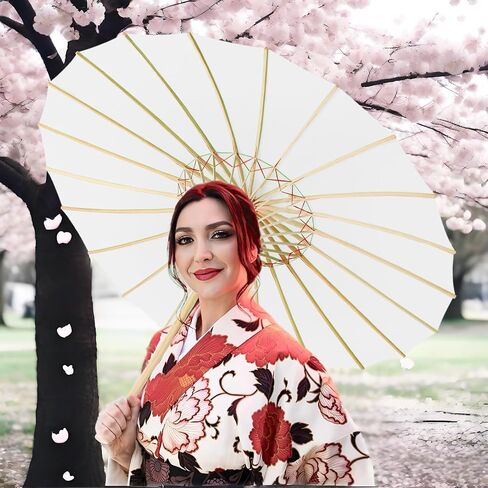 33" White Silk Cloth Decoration Handmade Parasol Umbrella Chinese Japanese Asian DIY Art Dance Classical Umbrella for Wedding Parties Photography Costumes Cosplay (White) in Kuwait