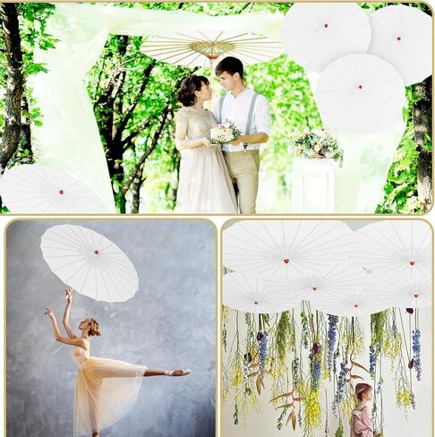 33" White Silk Cloth Decoration Handmade Parasol Umbrella Chinese Japanese Asian DIY Art Dance Classical Umbrella for Wedding Parties Photography Costumes Cosplay (White) in Kuwait
