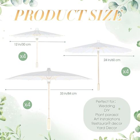 12 PCS مظلات الورق البيضاء الجزء الأكبر 3 حجم مختلف DIY Painting Parasols المظلات لحفلات الزفاف المصنوعة يدويًا اليابانيات اليابانية الورق المفرط الحرف للعرائس ، النباتات ، in Kuwait