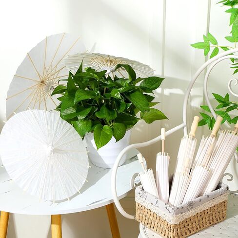 12 PCS مظلات الورق البيضاء الجزء الأكبر 3 حجم مختلف DIY Painting Parasols المظلات لحفلات الزفاف المصنوعة يدويًا اليابانيات اليابانية الورق المفرط الحرف للعرائس ، النباتات ، in Kuwait