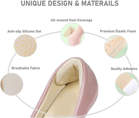 VivoFoot 4 Pairs Anti-Slip Heel Grips for Shoes Too Big, Gel Heel Liners & Pads for Loose Shoes, Self-Adhesive Back of Heel Cushion Inserts, Heel Blister Protectors for Women & Men (Beige+Black) in Saudi Arabia