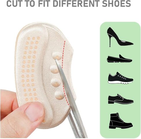 VivoFoot 4 Pairs Anti-Slip Heel Grips for Shoes Too Big, Gel Heel Liners & Pads for Loose Shoes, Self-Adhesive Back of Heel Cushion Inserts, Heel Blister Protectors for Women & Men (Beige+Black) in Saudi Arabia