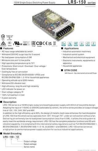 LRS-150 LRS-150-12 LRS-150-15 LRS-150-24 LRS-150-36 LRS-150-48 LRS 150 150W إمدادات الطاقة (LRS-150-48) in Saudi Arabia