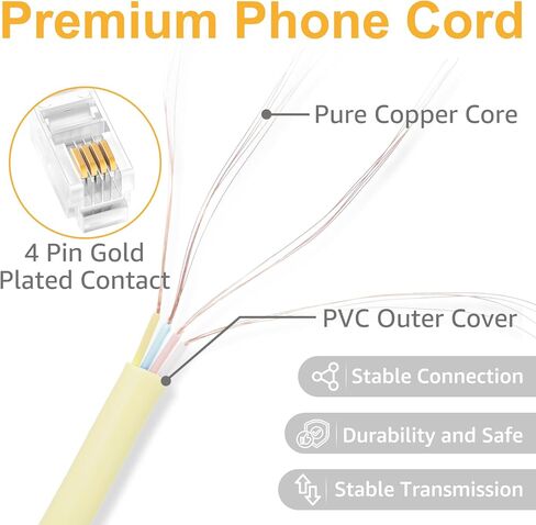 أسلاك هاتف Uvital بطول 10 أقدام للخط الأرضي، حزمة واحدة من سلك خط الهاتف مع قابس R9 4P4C، سلك سماعة هاتف ملفوف بطول 1.2 قدم كريمي، كابل وتر هاتف للمكتب أو المنزل in Kuwait