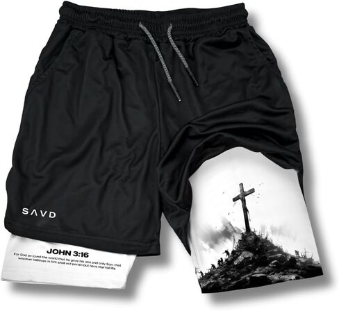 Christian Performance Shorts - Men's Gym & Sport Shorts with Pockets & Compression Liner, Bible Verse Activewear in Saudi Arabia