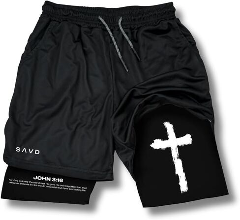 Christian Performance Shorts - Men's Gym & Sport Shorts with Pockets & Compression Liner, Bible Verse Activewear in Saudi Arabia